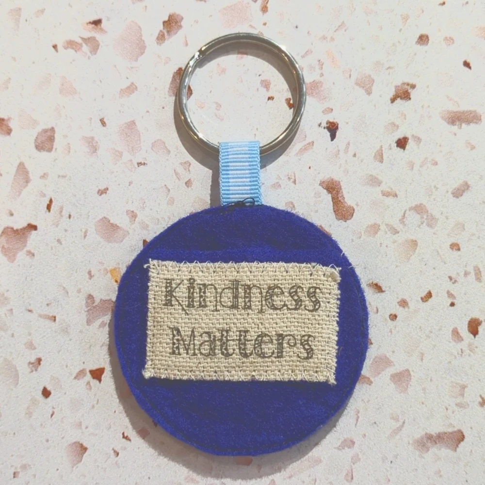 Kindness Matters Medallion Key Fob Handmade Sequins Beads Felt Embroidery |New#3